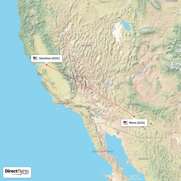 Stockton - Mesa direct flight map
