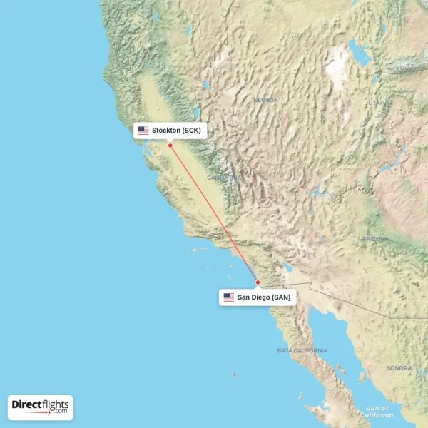 Stockton - San Diego direct flight map
