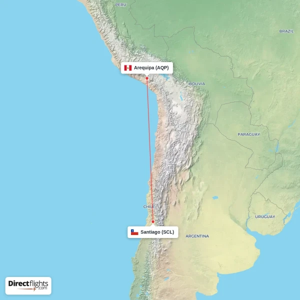 Santiago - Arequipa direct flight map
