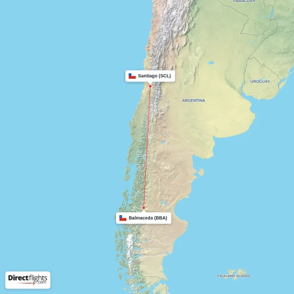 Santiago - Balmaceda direct flight map