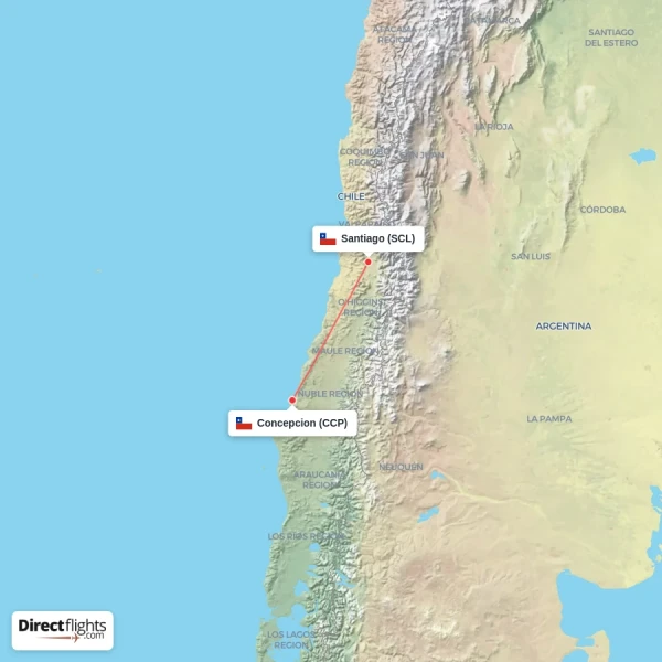 Santiago - Concepcion direct flight map