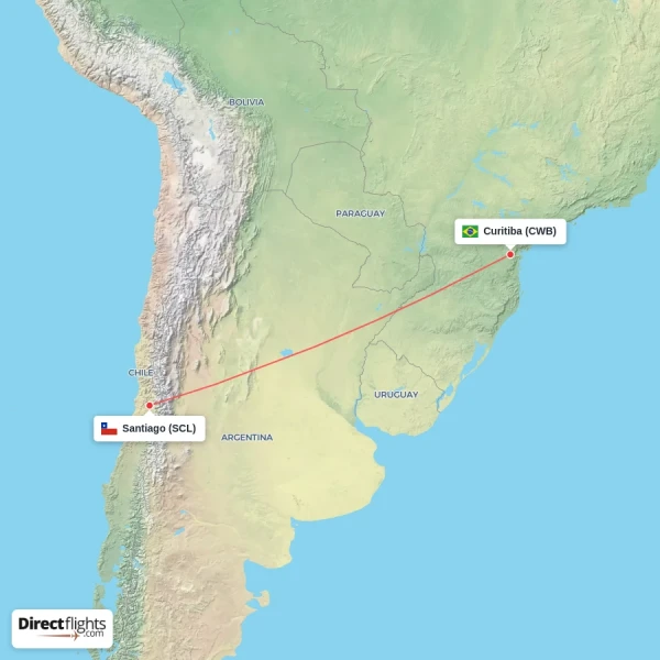 Santiago - Curitiba direct flight map