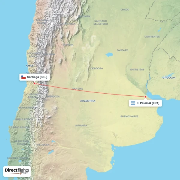 Santiago - El Palomar direct flight map
