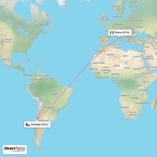 Santiago - Rome direct flight map