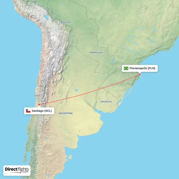 Santiago - Florianopolis direct flight map