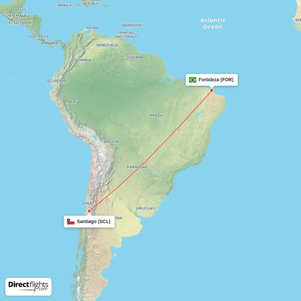 Santiago - Fortaleza direct flight map