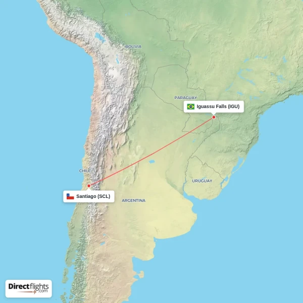 Santiago - Iguassu Falls direct flight map