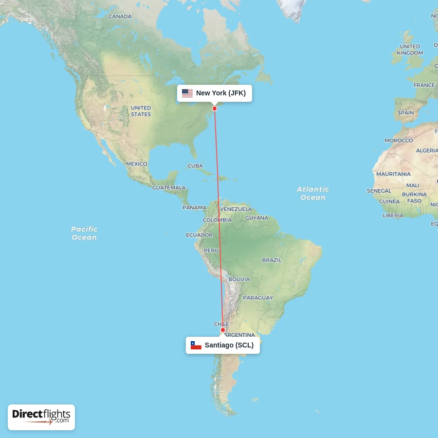 SCL - JFK route map