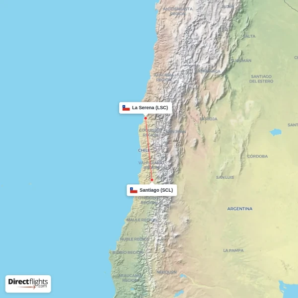 Santiago - La Serena direct flight map