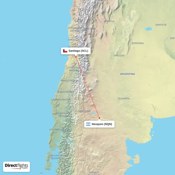Santiago - Neuquen direct flight map