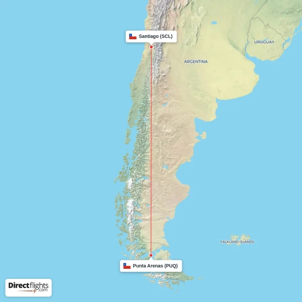 Santiago - Punta Arenas direct flight map