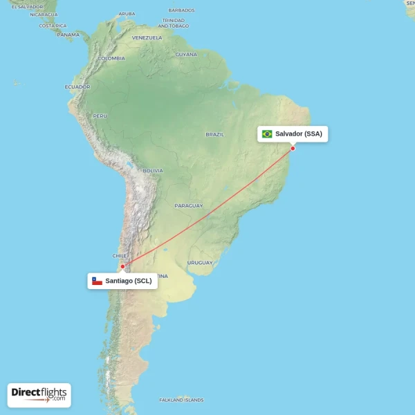 Santiago - Salvador direct flight map