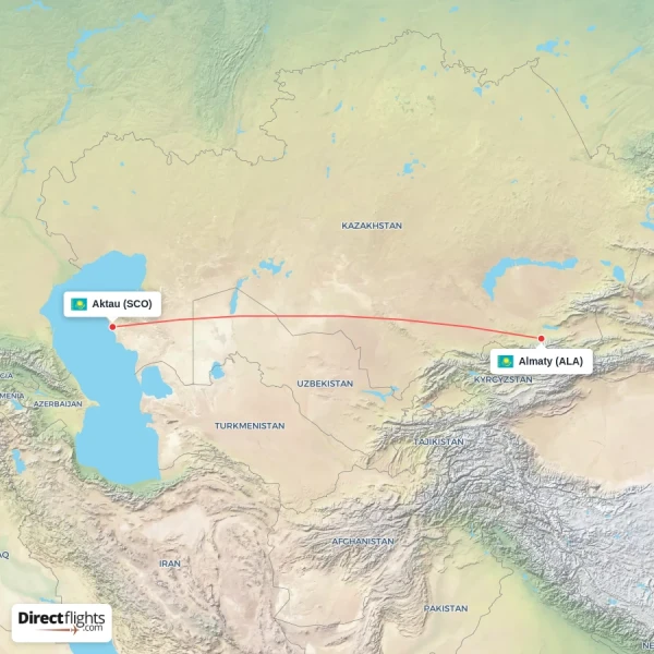 Aktau - Almaty direct flight map