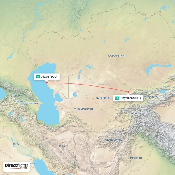 Aktau - Shymkent direct flight map