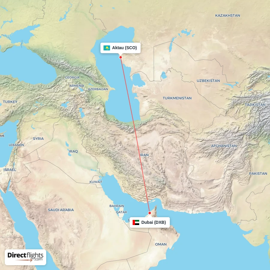 SCO - DXB route map