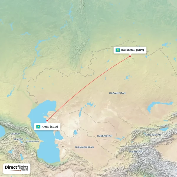 Aktau - Kokshetau direct flight map