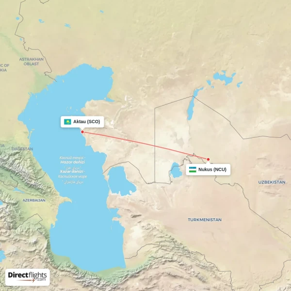 Aktau - Nukus direct flight map