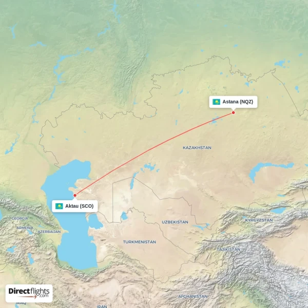 Aktau - Astana direct flight map