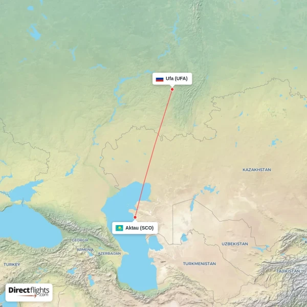 Aktau - Ufa direct flight map