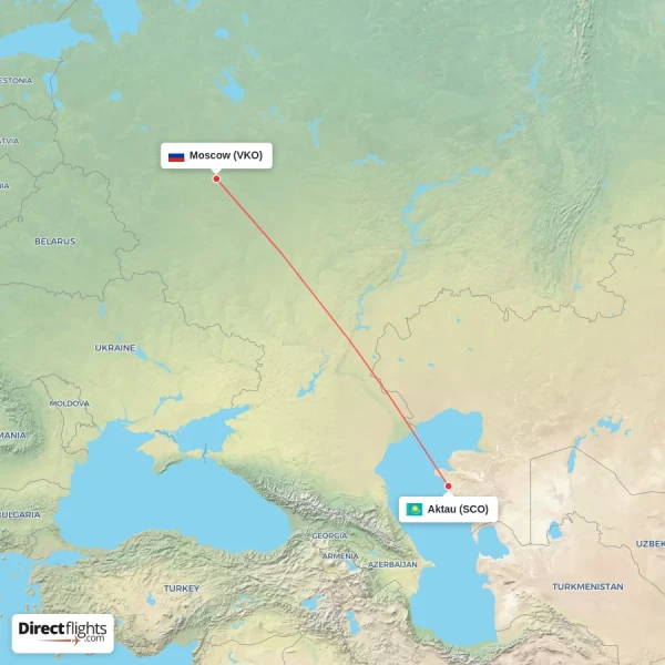 Aktau - Moscow direct flight map