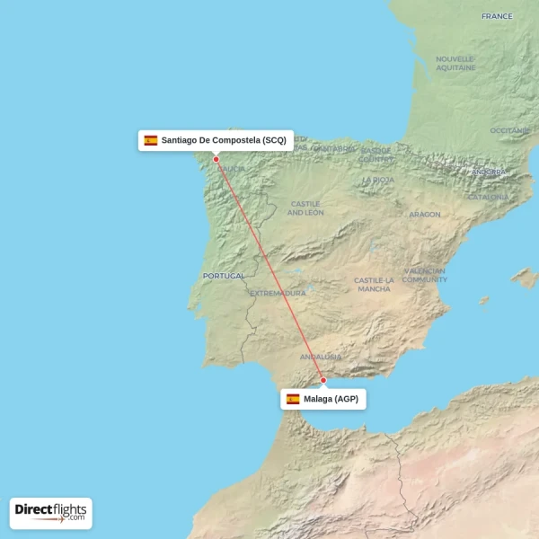 Santiago De Compostela - Malaga direct flight map