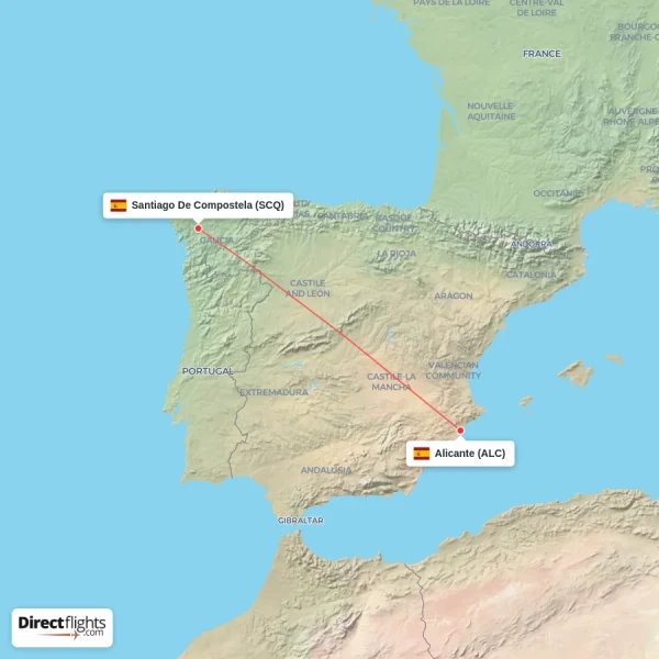 Santiago De Compostela - Alicante direct flight map