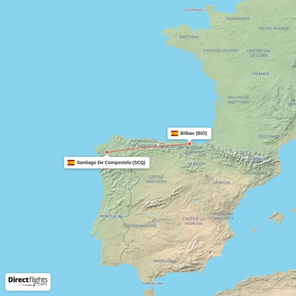 Santiago De Compostela - Bilbao direct flight map