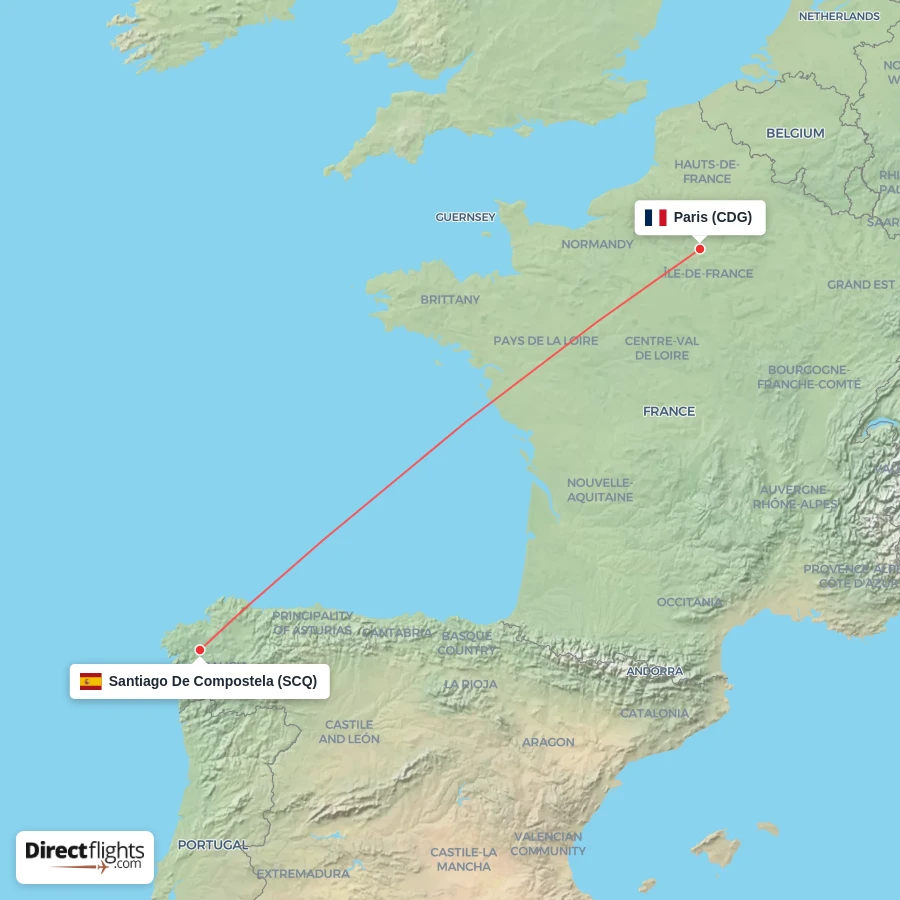 SCQ - CDG route map