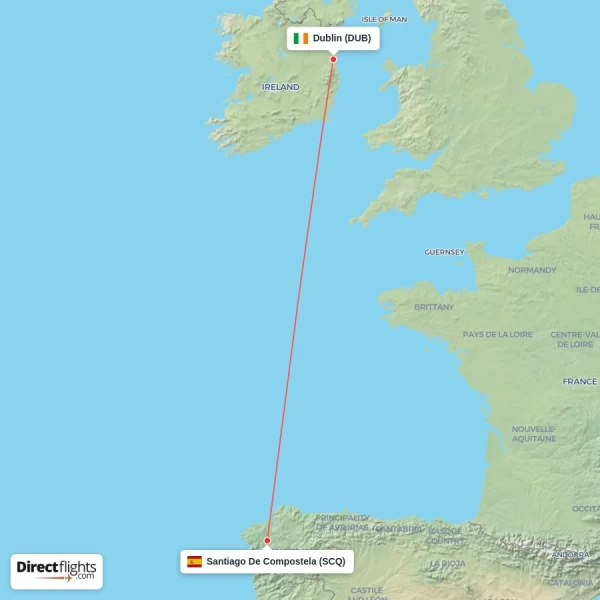 Santiago De Compostela - Dublin direct flight map