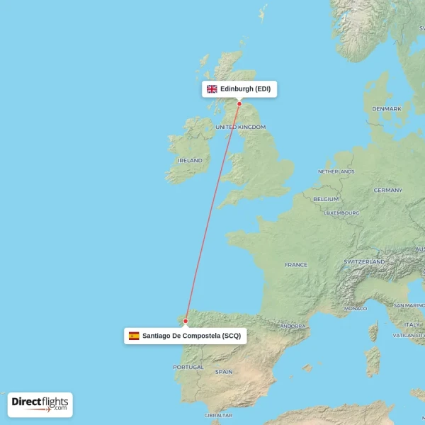 Santiago De Compostela - Edinburgh direct flight map