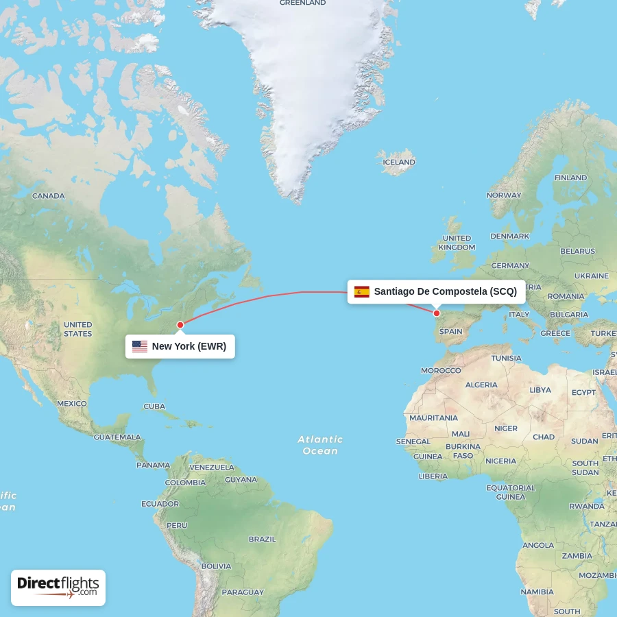 SCQ - EWR route map