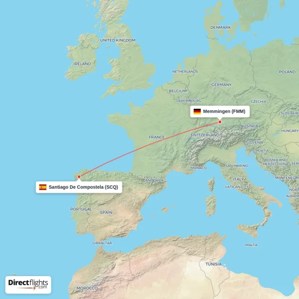Santiago De Compostela - Memmingen direct flight map