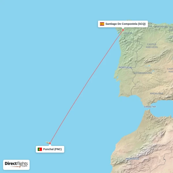 Santiago De Compostela - Funchal direct flight map