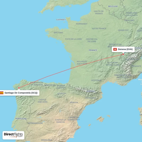 Santiago De Compostela - Geneva direct flight map