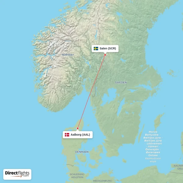 Salen - Aalborg direct flight map