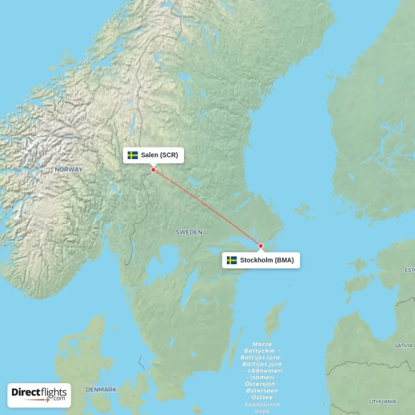 Salen - Stockholm direct flight map
