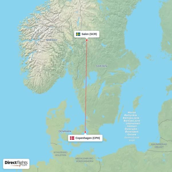 Salen - Copenhagen direct flight map