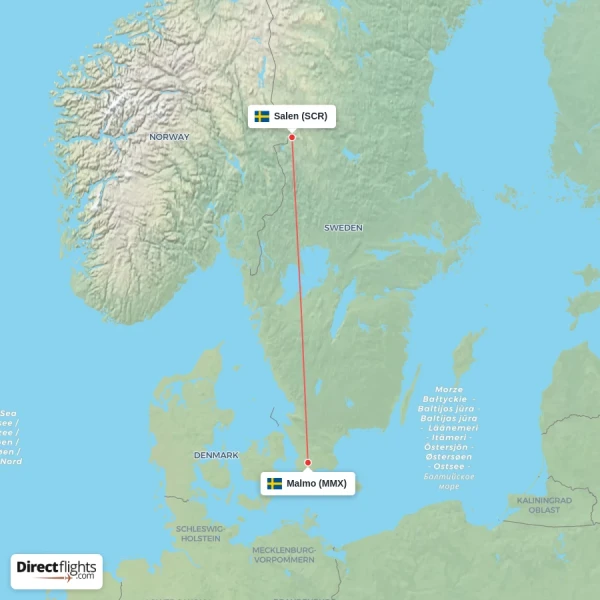 Salen - Malmo direct flight map