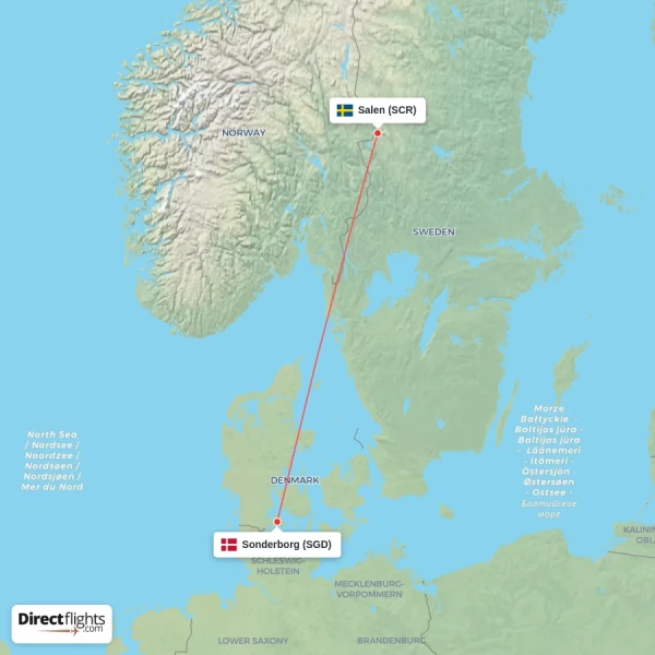 Salen - Sonderborg direct flight map