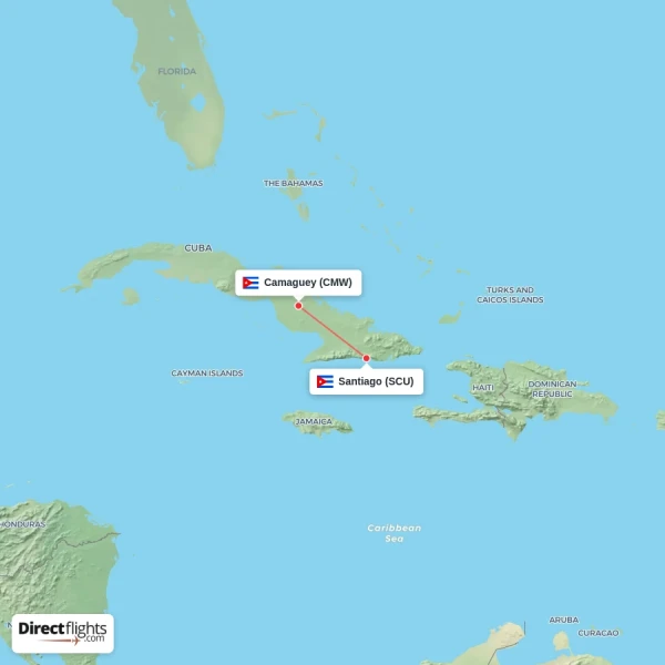 Santiago - Camaguey direct flight map