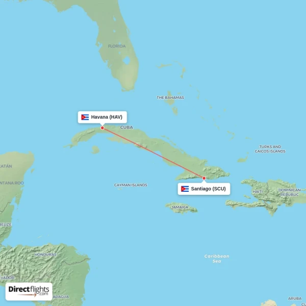 Santiago - Havana direct flight map
