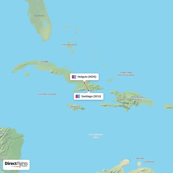 Santiago - Holguin direct flight map