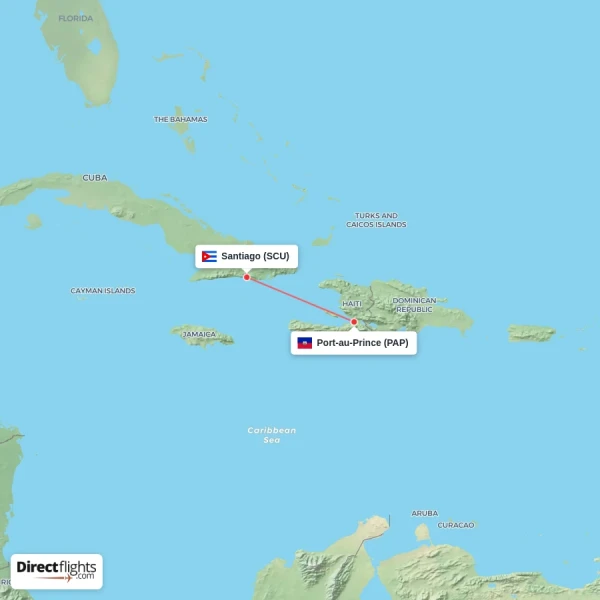 Santiago - Port-au-Prince direct flight map