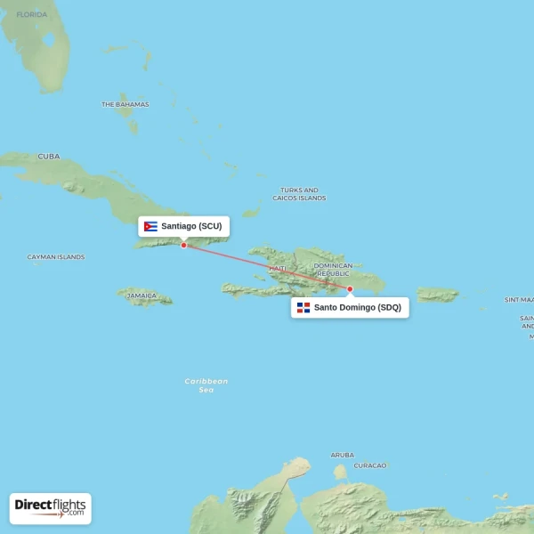 Santiago - Santo Domingo direct flight map