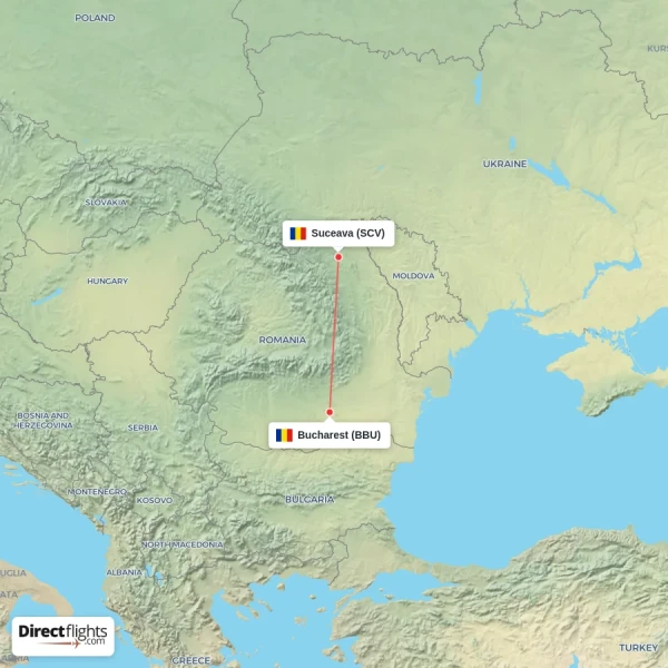 Suceava - Bucharest direct flight map