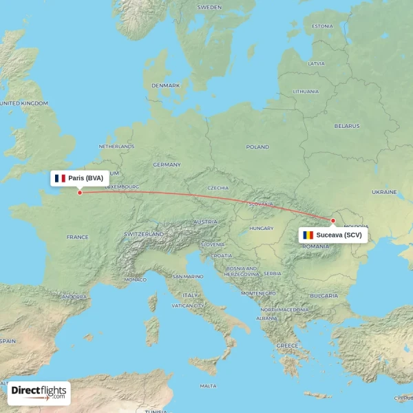 Suceava - Paris direct flight map