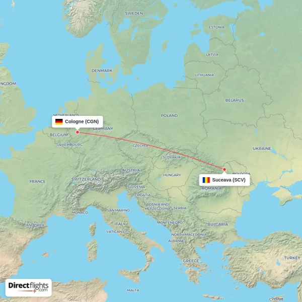 Suceava - Cologne direct flight map