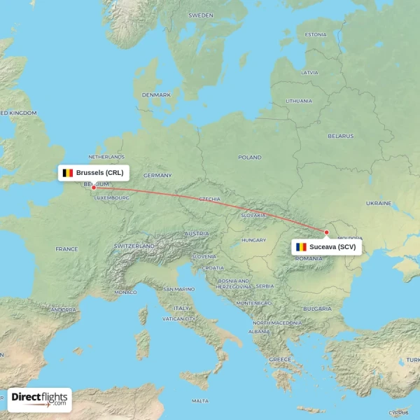 Suceava - Brussels direct flight map