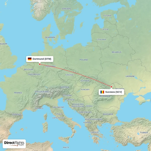 Suceava - Dortmund direct flight map