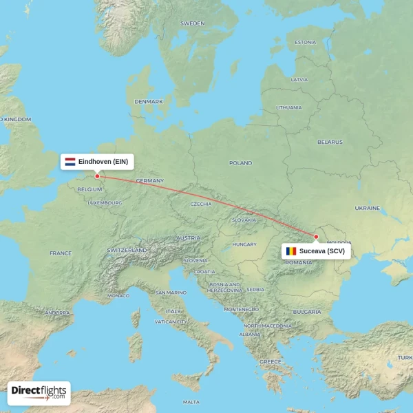 Suceava - Eindhoven direct flight map
